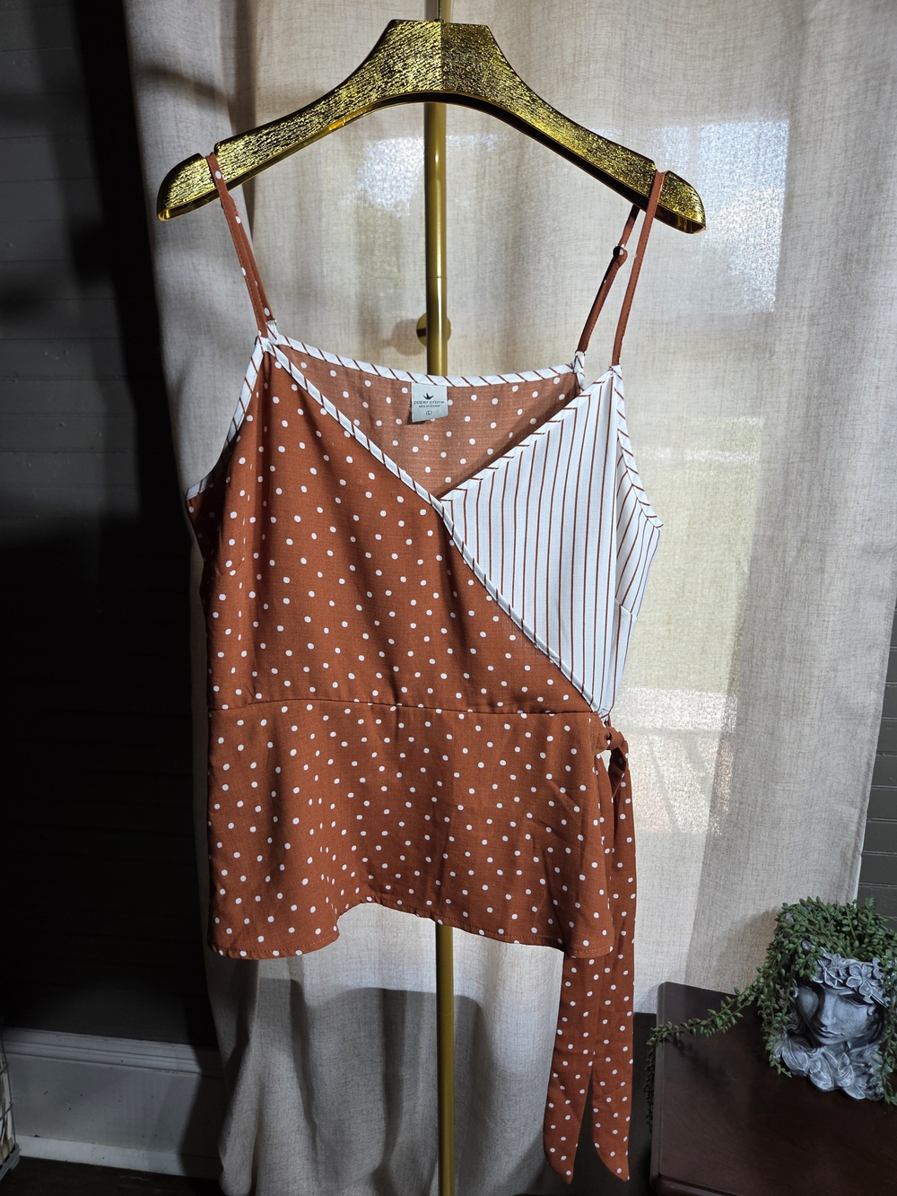 Paper Crane Rust Polka Dot & Striped Wrap Cami